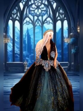 "HARLEY" Black Tulle Blue Sequin & Gold Damask Biker Bride Wedding Ballgown Set